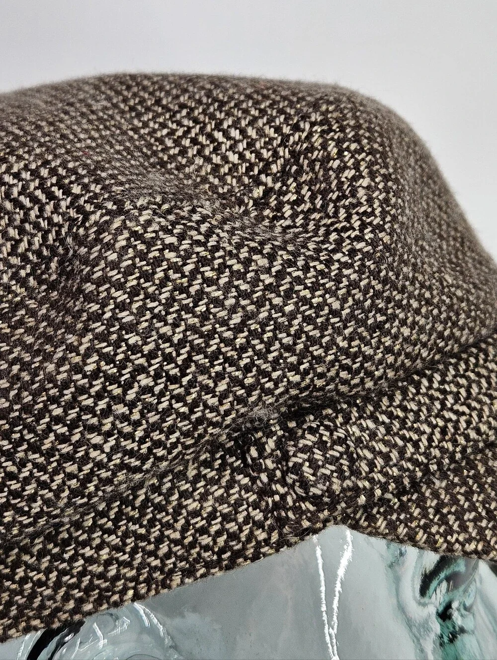 🛑SOLD🛑 Newsboy Cap 23-24" Tweed Baker Boy Brown Cream Gold Wool Fisherman - Picture 6 of 8